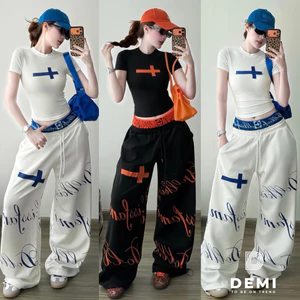 Set DOLLKISS FAMI mix cạp siu chất tone màu nổi, quần in chữ cá tính phom hack dáng mặc chơi 🔥
