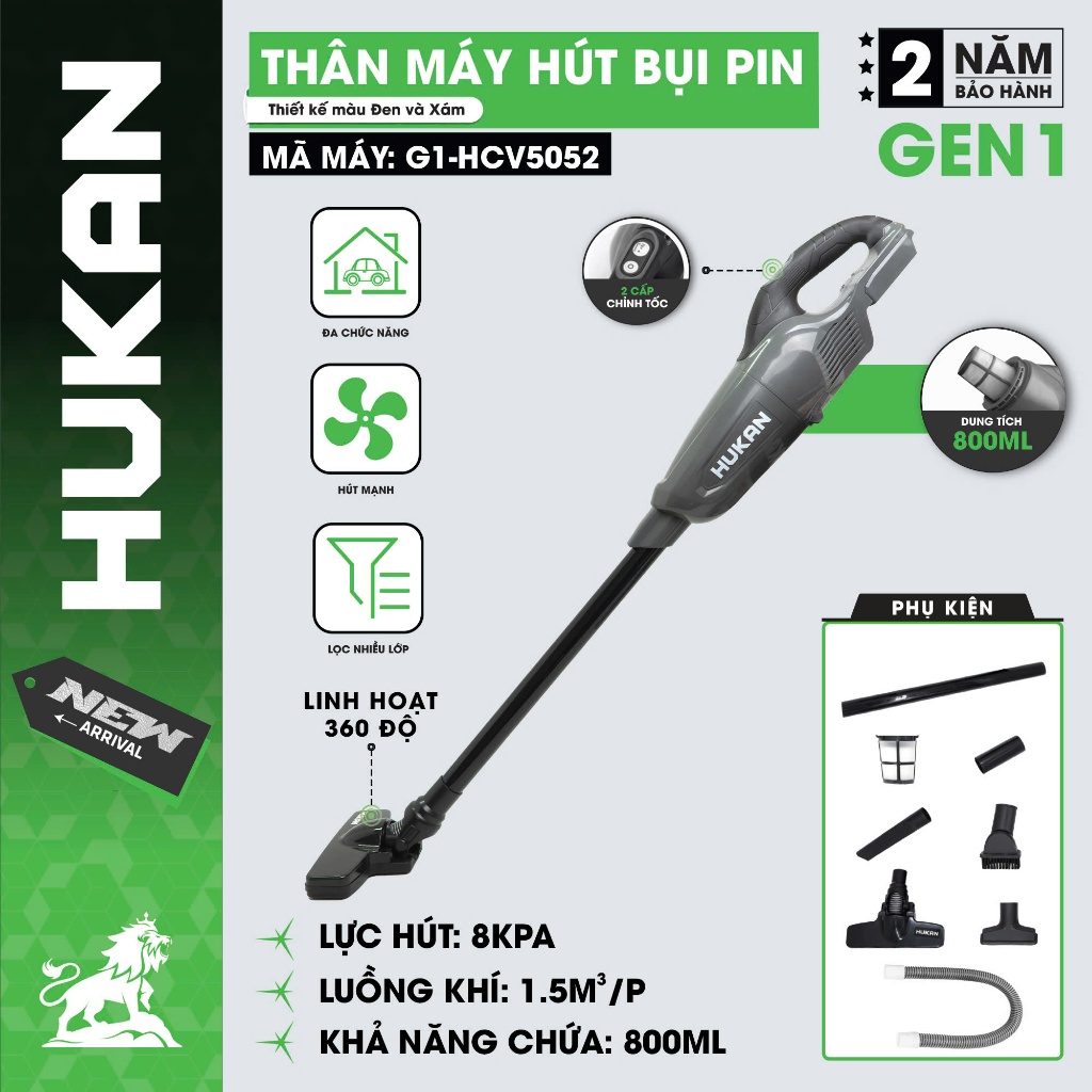 Máy Hút Bụi Dùng Pin HUKAN GEN 1 HM21-G1-HVC5052 |21V–Cầm Tay Không Dây–Chân Pin Phổ Thông–Gọn Nhẹ–Dễ Dùng[NEW MÀU HỒNG]
