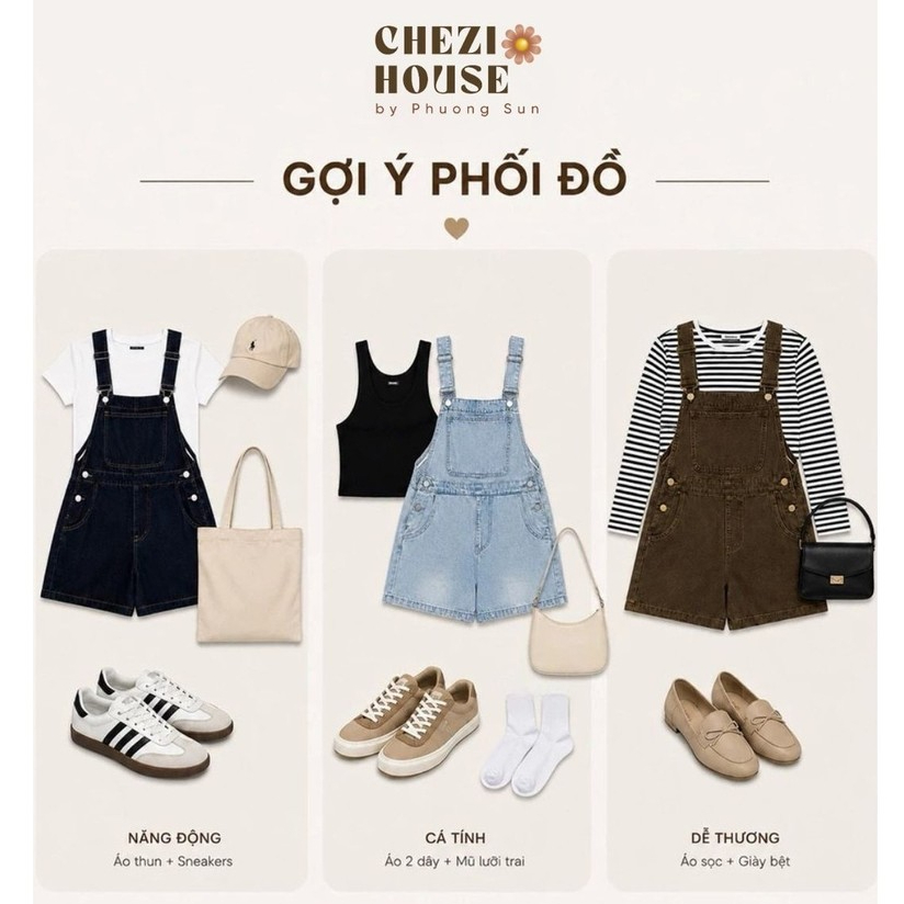 Yếm Jean Nữ Quần Đùi CHEZI HOUSE Vải Jean Cao Cấp Dáng Ngố Đùi 3 Màu #8640-42 Form Rộng Thoải Mái Dễ Phối Áo Thun Sơ Mi