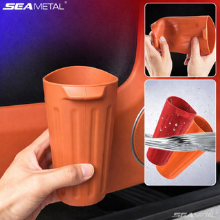 SEAMETAL Cốc đựng đồ ô tô silicone mềm gắn khe cửa xe chống nước đựng rác ô gấp khăn giấy gọn