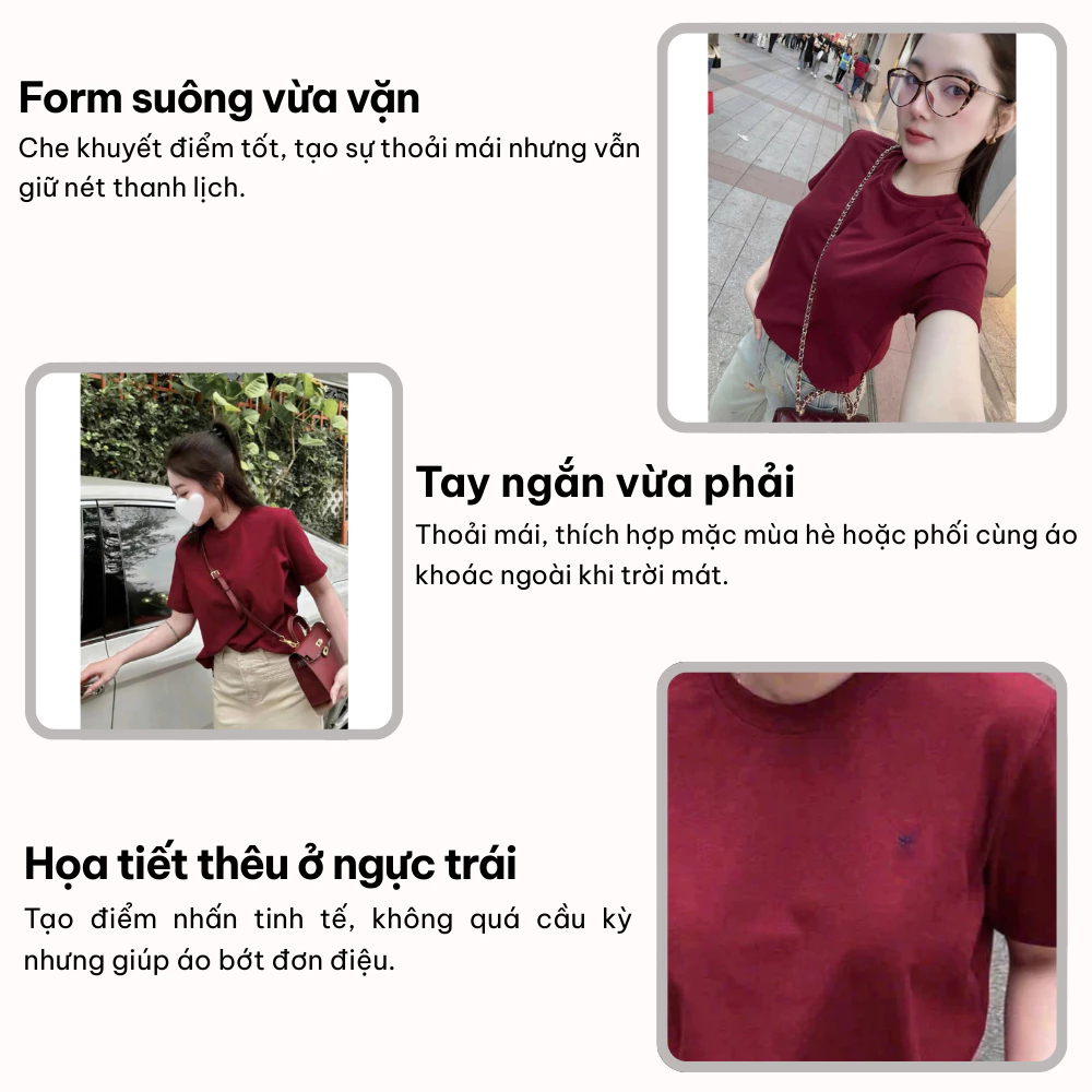 áo thun nữ , áo phông nữ cộc tay form rộng cổ tròn thêu hình ngựa màu đỏ dễ phối đồ Donna hcom25001