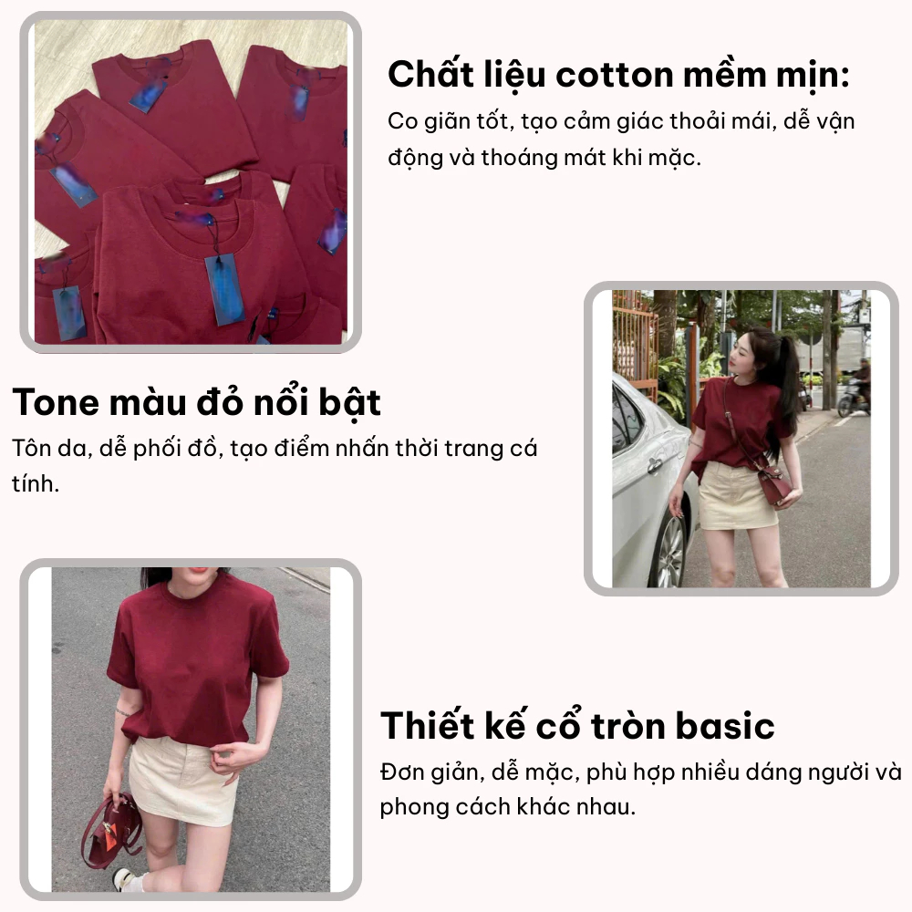 áo thun nữ , áo phông nữ cộc tay form rộng cổ tròn thêu hình ngựa màu đỏ dễ phối đồ Donna hcom25001