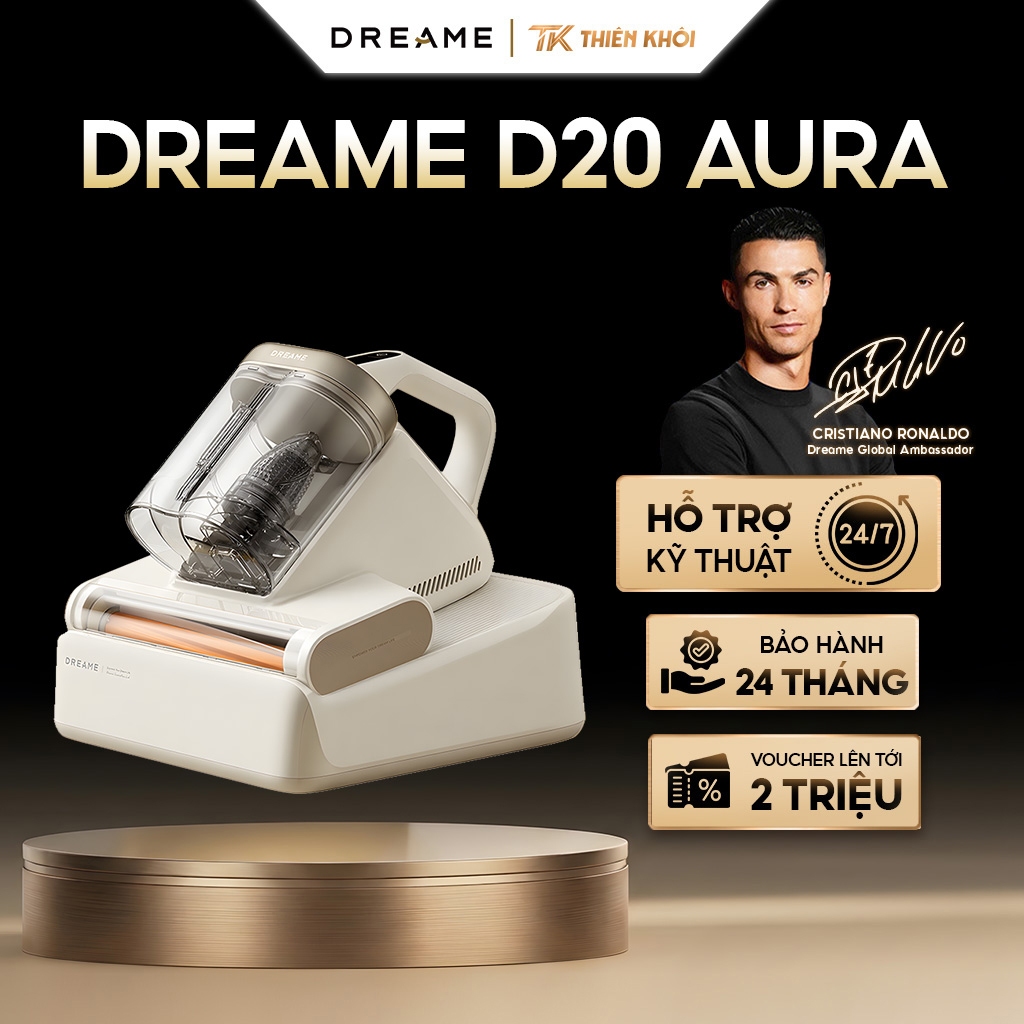 Máy Hút Bụi Giường Nệm Dreame D20 Aura 16.000Pa | Tự Đổ Rác 150 Ngày, Diệt Khuẩn UV, Sấy Nóng 70°C