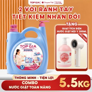 (Tặng Quạt Tích Điện) Can Nước Giặt TopGia 2 Vòi 5.3KG Hương Hoa Sương Mai, Lưu Hương 100H, An Toàn