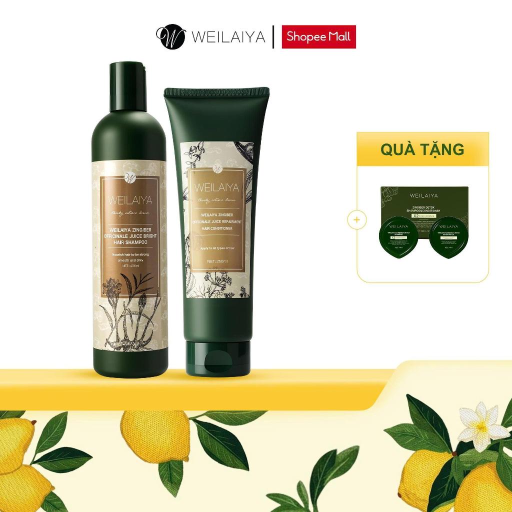 Cặp dầu gội xả tóc thảo dược Weilaiya gừng hà thủ ô giúp dưỡng đen và kích thích mọc tóc NEW