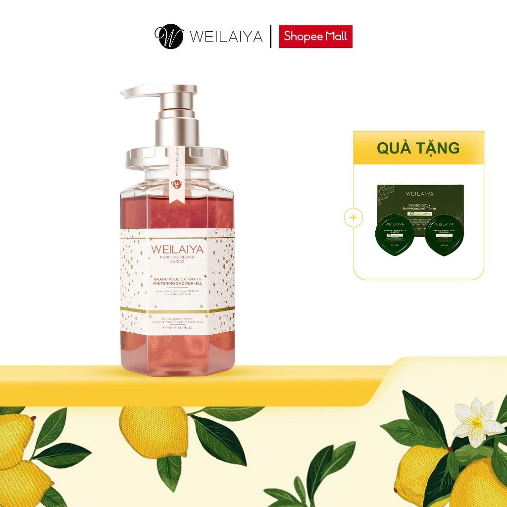 Sữa tắm trắng da cánh hoa hồng Damask Weilaiya hương nước hoa, trắng da toàn thân 450ml