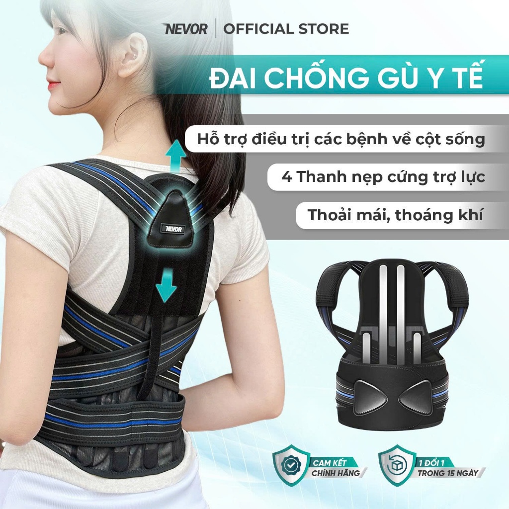 Đai Chống Gù Lưng Y Tế Nevor DCG04 Có Nẹp Cứng Định Hình Cột Sống, Hỗ ...