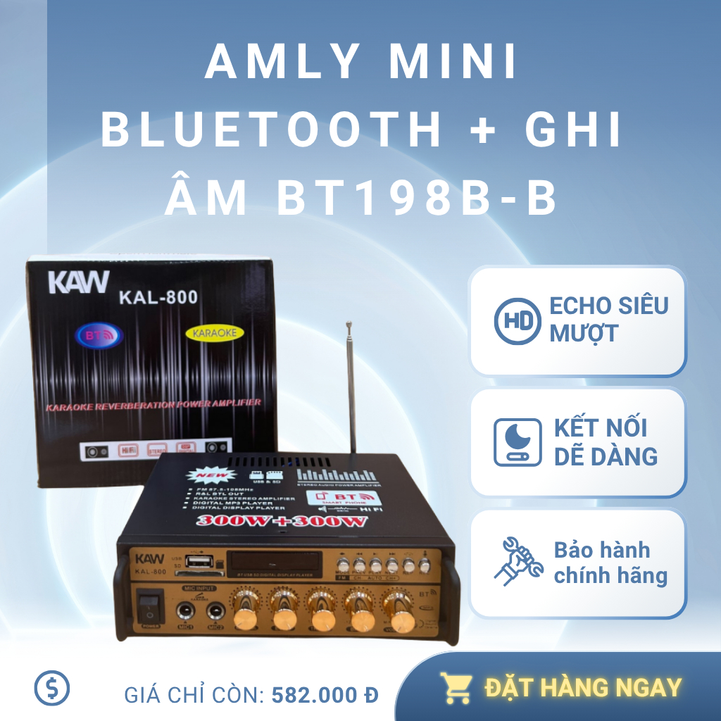 Amly Mini Bluetooth + Ghi âm BT198B-B – Âm Thanh Chất Lượng Cao, Bass Mạnh, Echo Cực Hay