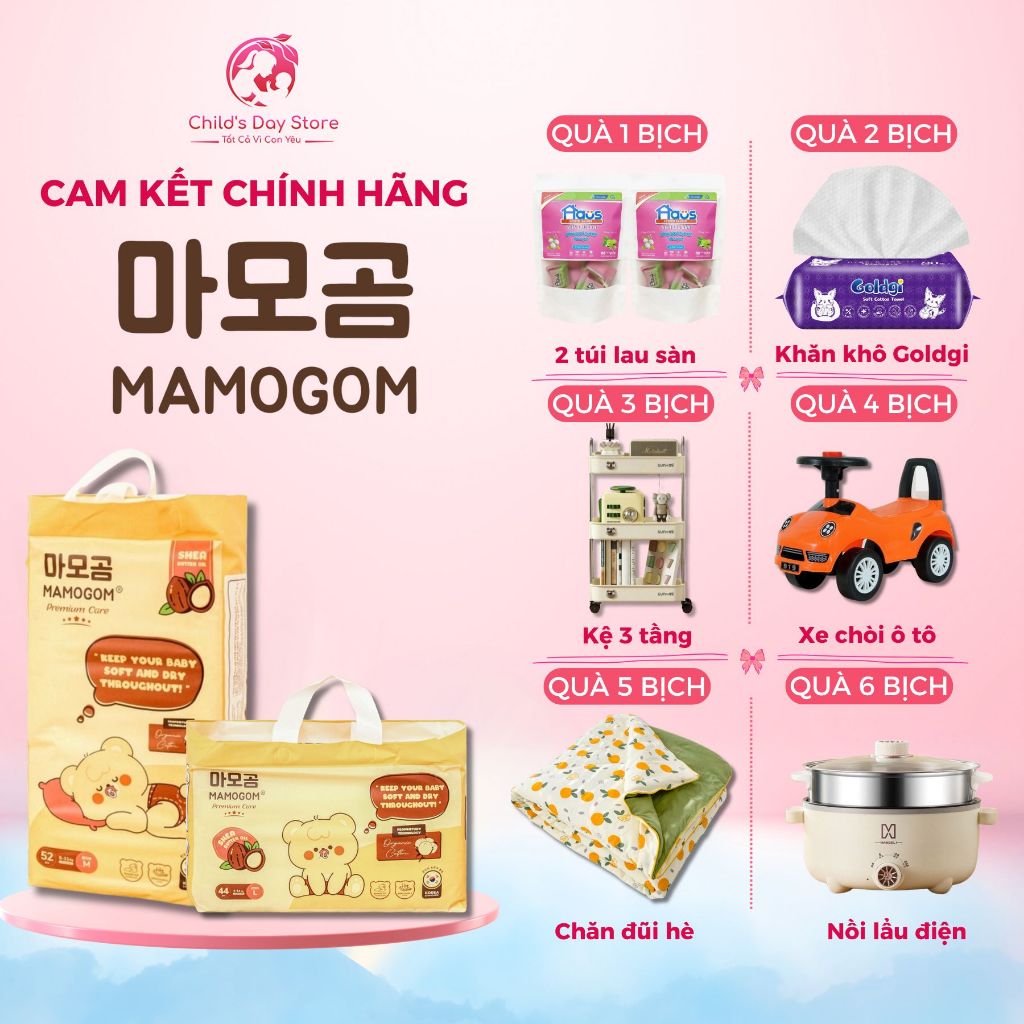 (QUÀ TO) Tã/Bỉm hữu cơ MAMOGOM Premium công nghệ Hàn dán/quần S62/M52/M48/L44/XL40/XXL38 - Childs Day Store