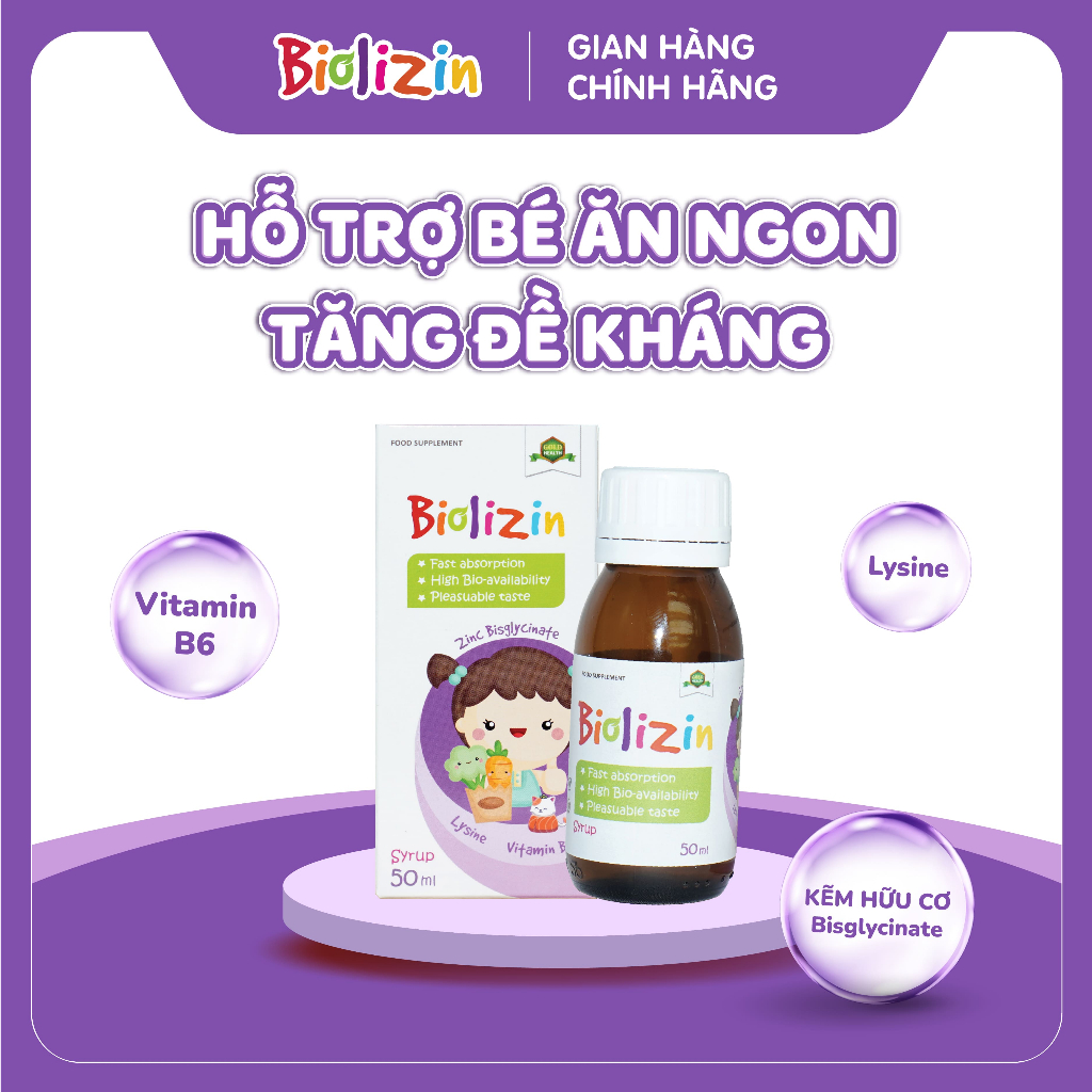 Kẽm Biolizin Cho Bé 50ml - Hỗ Trợ Bé Tăng Đề Kháng, Ăn Ngon, Bổ Sung Kẽm Lysine B6, Vị Đào Dễ Uống.
