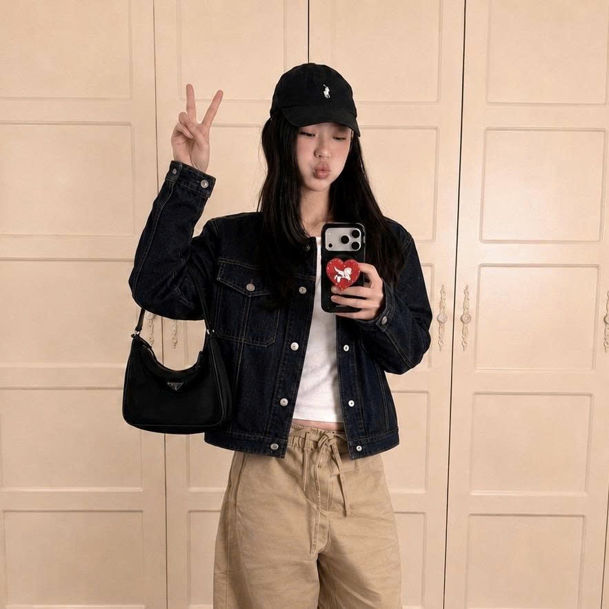 Áo Khoác Jean Nữ Phom Vừa CHEZI HOUSE, Áo Khoác Denim Trucker Xanh Than Wash Nhẹ Cao Cấp CHEZI HOUSE  #8235