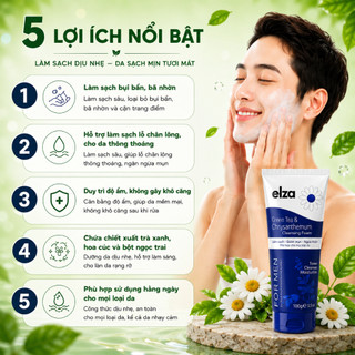 Sữa Rửa Mặt Nam Eliza For Men Hoa Cúc 100g, Chiết Xuất Trà Xanh Giúp Sạch Dầu Nhờn Hỗ Trợ Ngừa Mụn Sáng Da