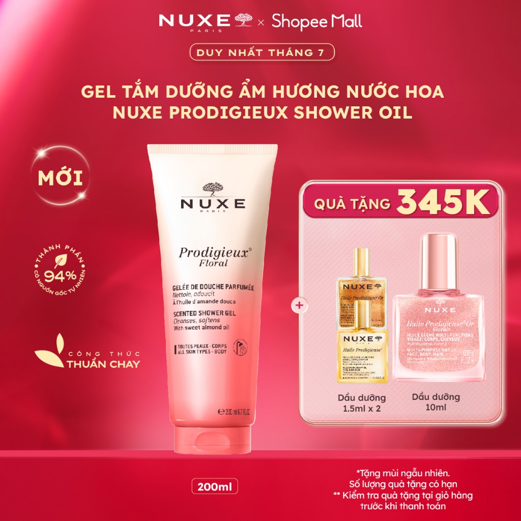 Gel Tắm Dưỡng Ẩm Hương Nước Hoa Tươi Trẻ Nuxe Prodigieux® Floral Scented Shower Gel 200ML