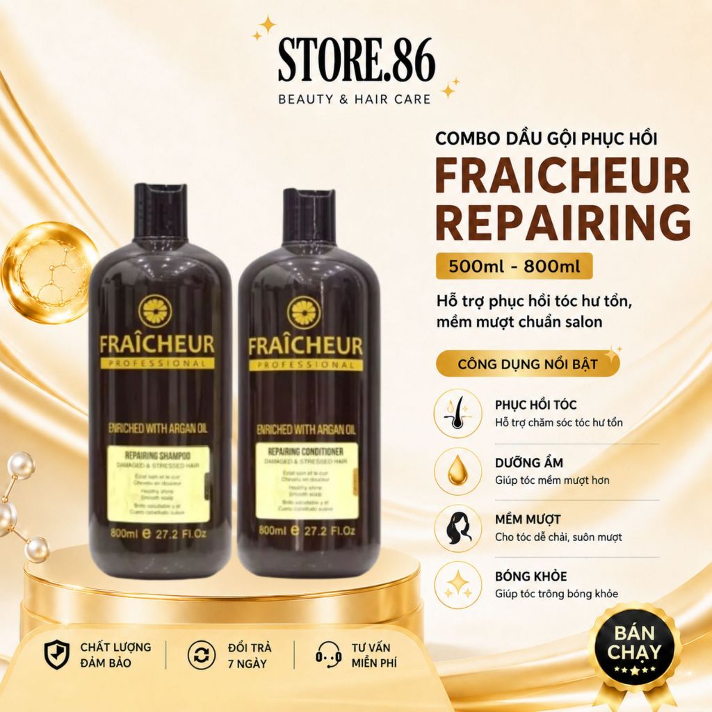 Combo Dầu Gội Xả FRAICHEUR Repairing 500ml - 800ml | Dưỡng Ẩm Tóc Khô Xơ, Mềm Mượt & Bóng Khỏe