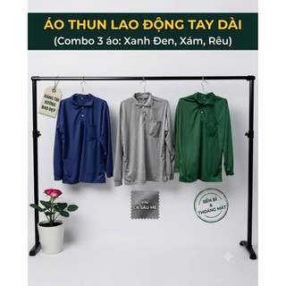 ÁO THUN LAO ĐỘNG TAY DÀI  (combo 3 áo_xanhđen,xám,rêu_ hàng tại xưởng bao đẹp- vải cá sấu mè)