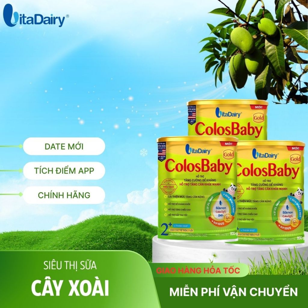 Combo 4-12 Hộp Colosbaby Gold Cải Tiến L800g (Vị Nhạt), Sữa công thức lên cân nhanh,. Vitadairy.
