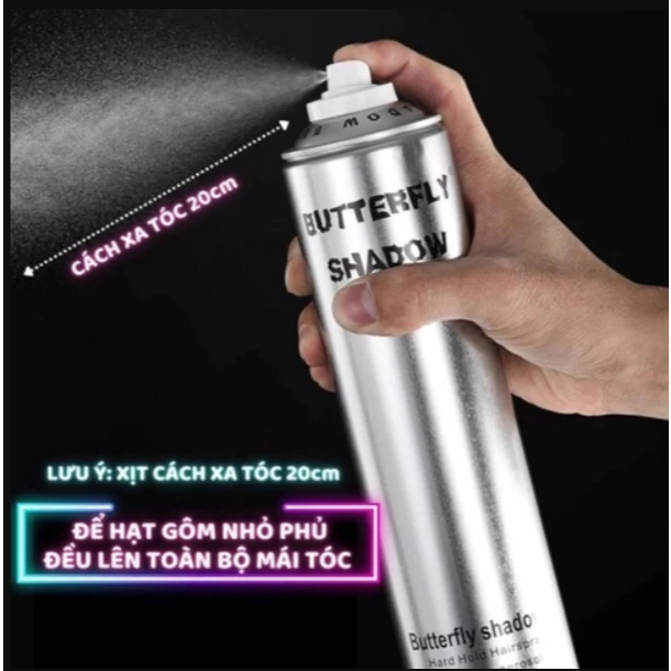Gôm xịt tóc Butterfly Shadow 150ml 320ml 600ml Chính hãng, Gôm bạc giữ nếp tạo kiểu nam nữ GM01