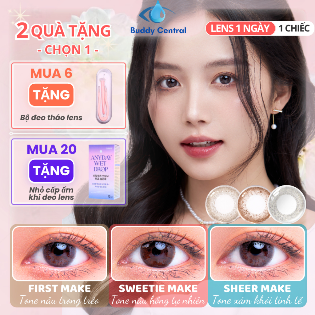 (1 chiếc lẻ) Lens Seed 1 ngày có màu Eye coffret – Sheer, Sweetie, First Make đủ độ – Buddy Central