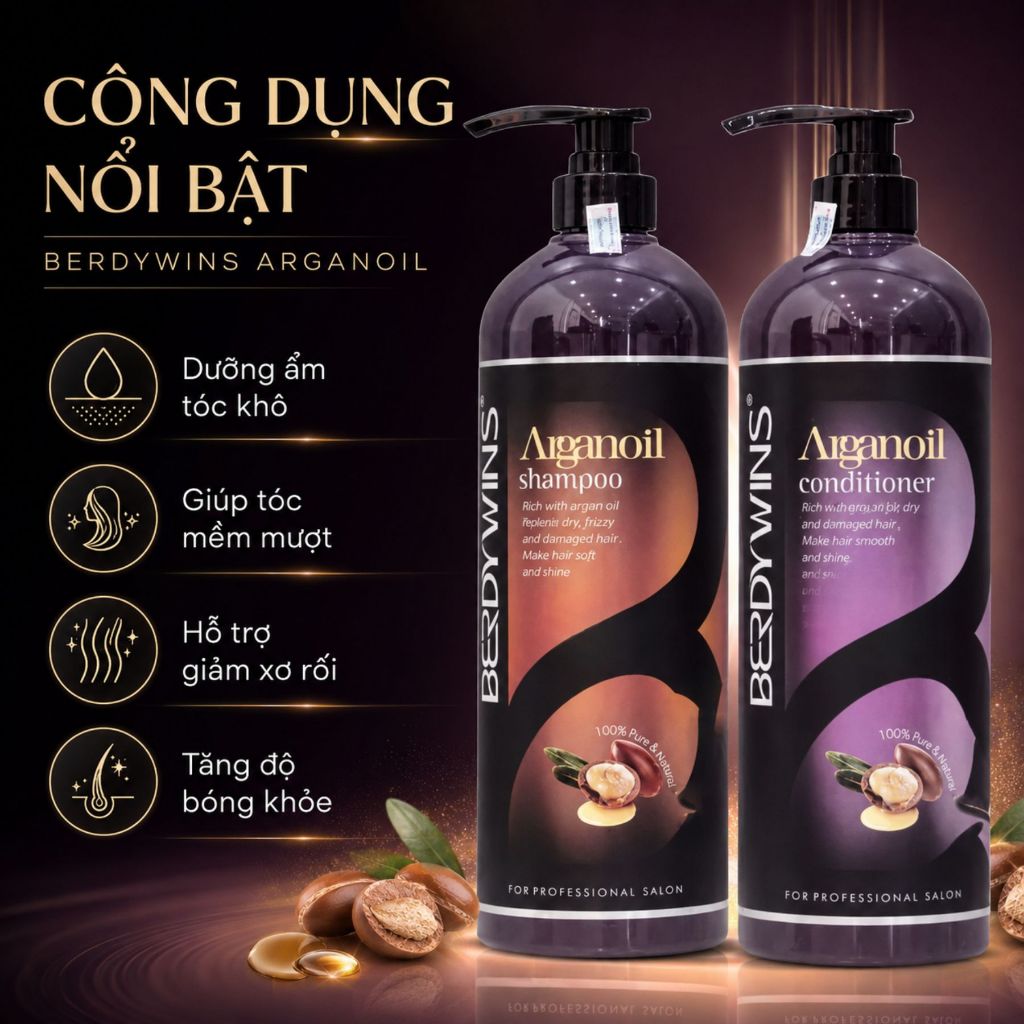 Dầu Gội BERDYWINS Complex 500ml - 1000ml | Dưỡng Ẩm Tóc Khô Xơ, Mềm Mượt & Bóng Khỏe Chuẩn Salon