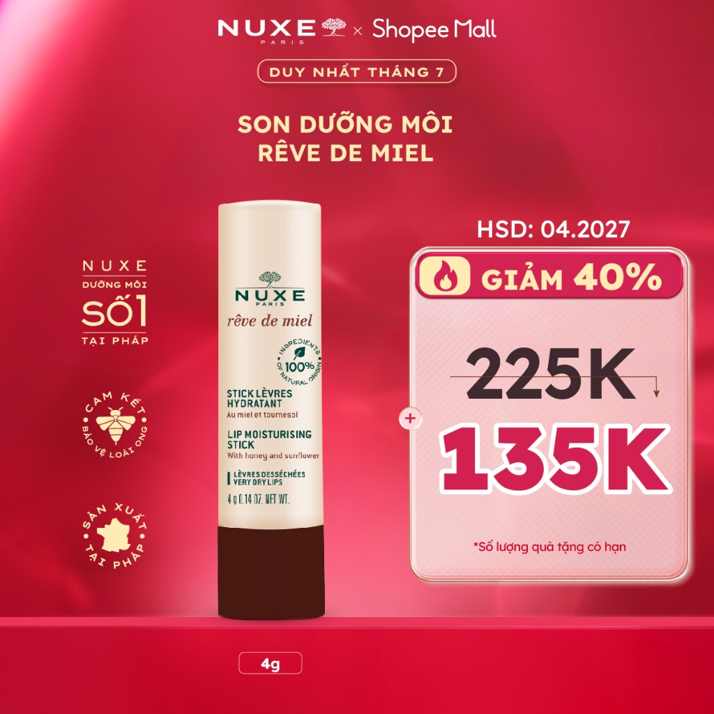 [OUTLET - S5] [DATE 8/2027] Son Dưỡng Môi Nuxe Reve de Miel 4g