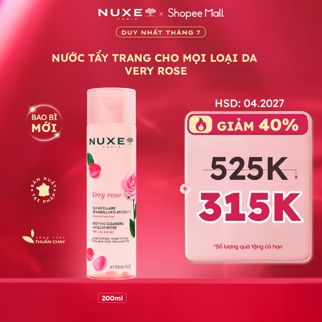 [OUTLET - S5] [DATE 4/2027] Nước Tẩy Trang Làm Sạch Dịu Nhẹ Cho Mọi Loại Da Chiết Xuất Hoa Hồng Nuxe Very Rose 200ml