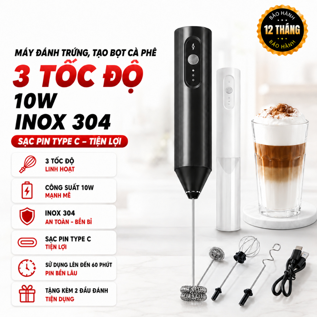 [QUÀ TẶNG DÂY SẠC] KHÔNG BÁN-Máy Đánh Bọt Cà Phê 10W Pin Sạc Cầm Tay Famistar, Cây Đánh Bọt Coffee, máy đánh trứng BH 1