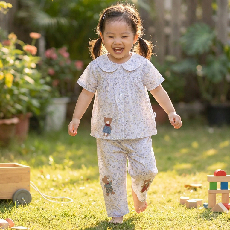 Pijama cho bé gái tay ngắn quần dài xô cotton Lá Homewear A378, đồ bộ xô bé gái babydoll dễ thương