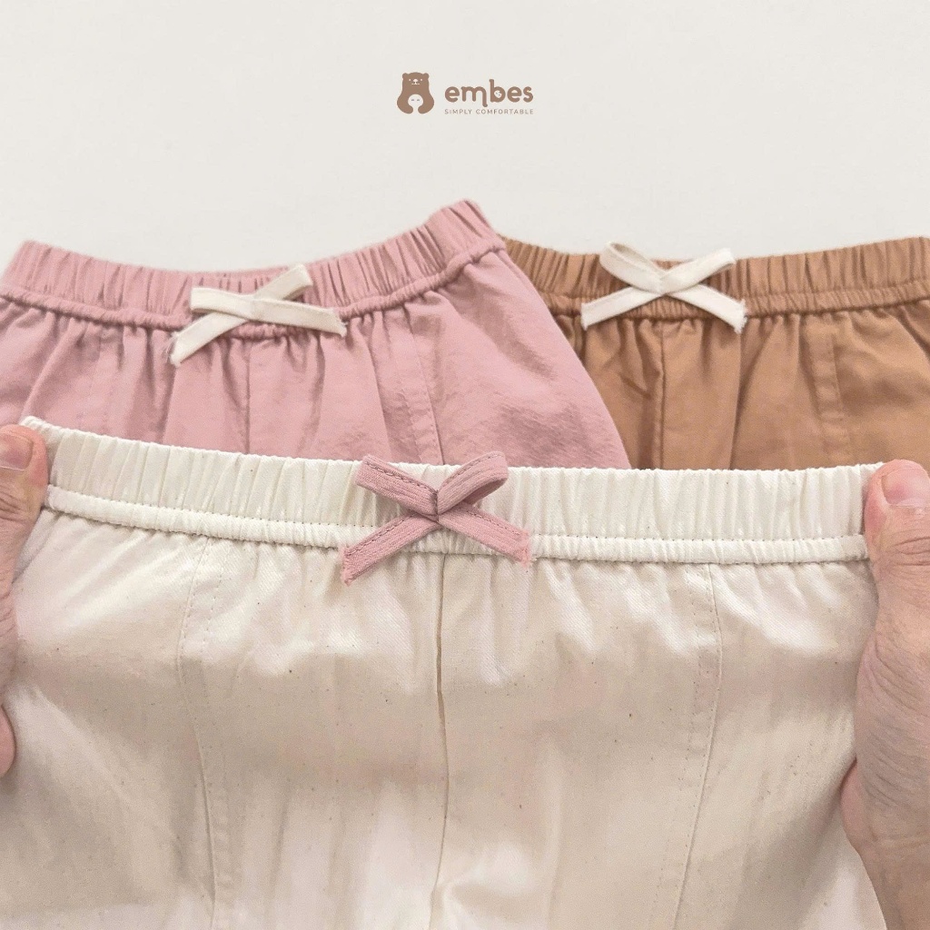Quần Dài Bé Gái Embes, Quần Dài Dáng Bí Phối Họa Tiết Nơ Chất Cotton Đũi Cho Bé Gái Size Từ 8-18kg