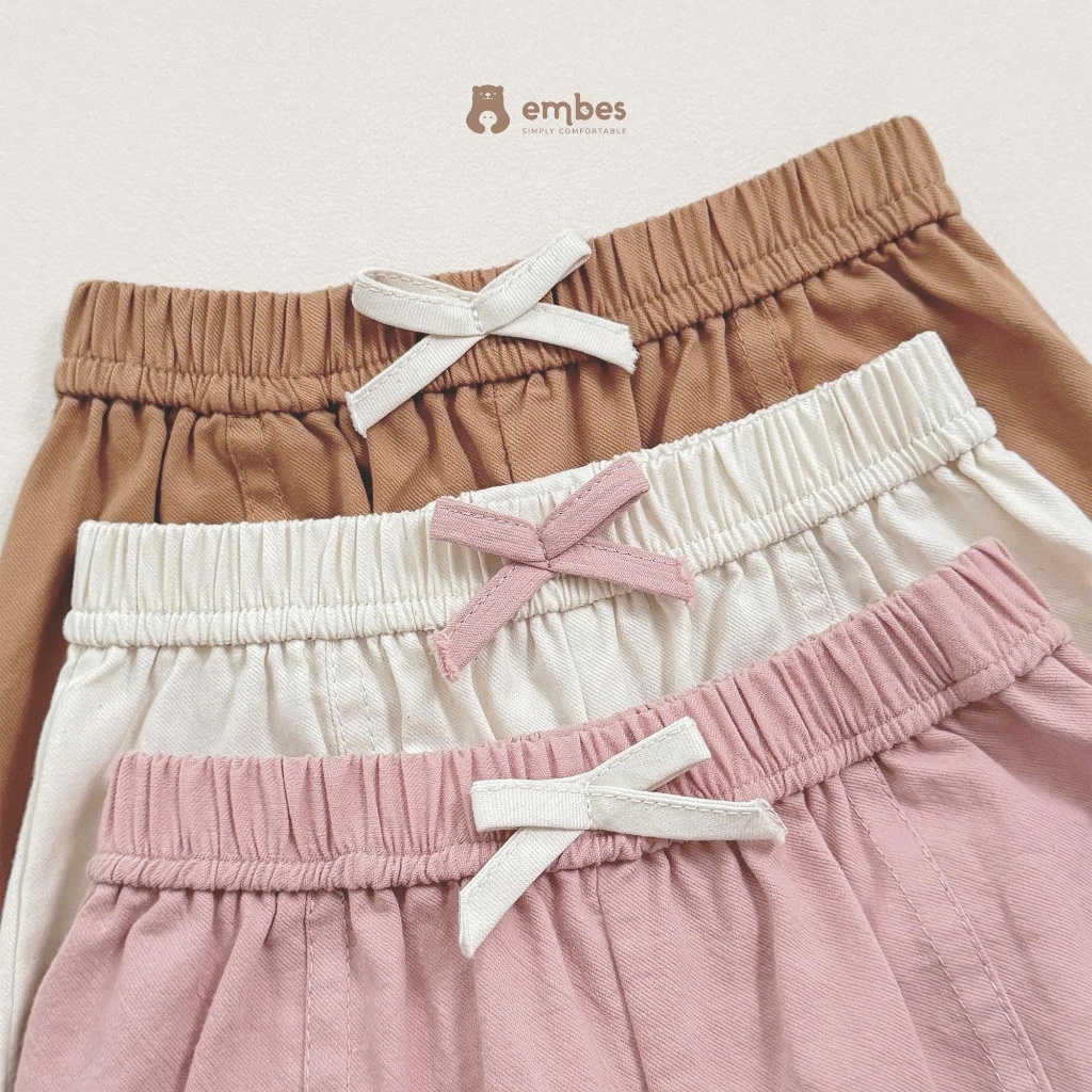 Quần Dài Bé Gái Embes, Quần Dài Dáng Bí Phối Họa Tiết Nơ Chất Cotton Đũi Cho Bé Gái Size Từ 8-18kg