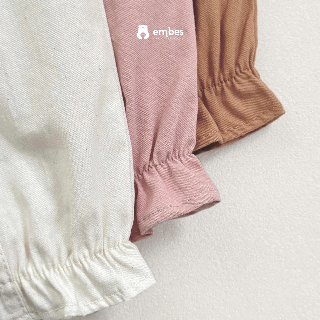 Quần Dài Bé Gái Embes, Quần Dài Dáng Bí Phối Họa Tiết Nơ Chất Cotton Đũi Cho Bé Gái Size Từ 8-18kg