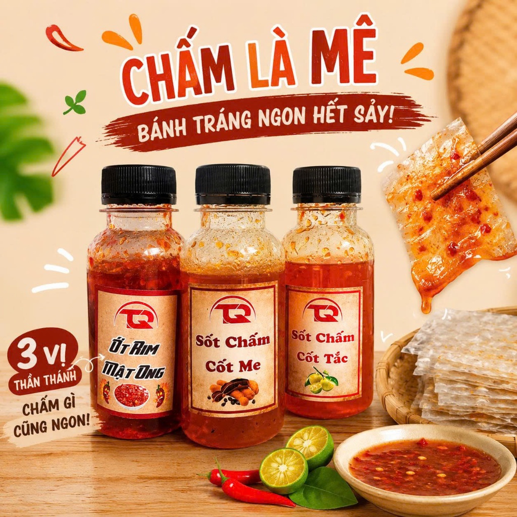 3 Vị Nước Sốt Chấm Bánh Tráng Siêu Ngon - Vị Ớt Rim Mật Ong, Sốt Me, Sốt Tắc - Chuẩn Vị Tây Ninh
