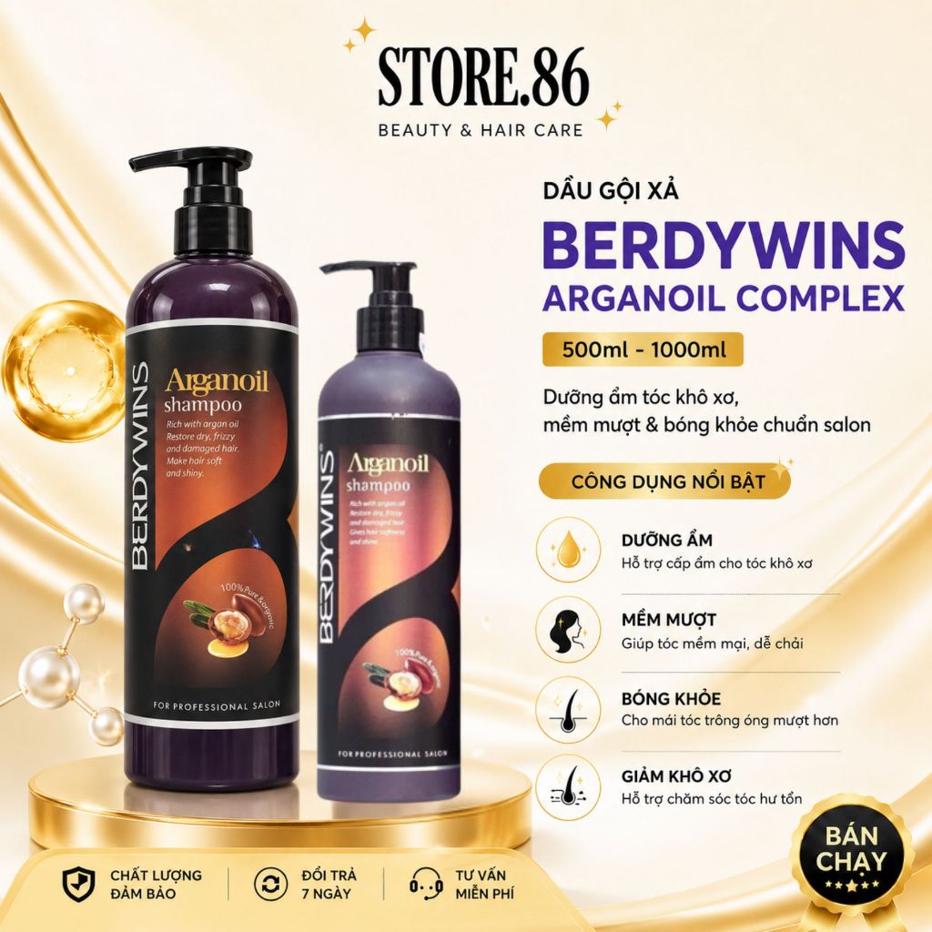 Dầu Gội BERDYWINS Complex 500ml - 1000ml | Dưỡng Ẩm Tóc Khô Xơ, Mềm Mượt & Bóng Khỏe Chuẩn Salon