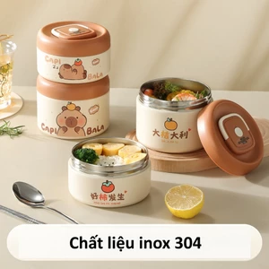 Hộp Cơm, Hộp Canh Tròn Capybara Inox 304 Giữ Nhiệt 400ml - 600ml Dễ Thương MUN STORE HCTRONCA