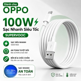 Tương thích với cáp sạc nhanh OPPO SuperVOOC 100W/80W/6A USB sang Type-C, phù hợp với các dòng máy OPPO A98 A97 A96 A95
