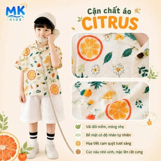 Set Bộ Bé Trai Citrus MK Kids Áo Sơ Mi Họa Tiết Mát Mẻ - Đi Chơi Đi Biển Mùa Hè - Chất Đũi Tơ 2-8 Tuổi