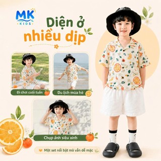 Set Bộ Bé Trai Citrus MK Kids Áo Sơ Mi Họa Tiết Mát Mẻ - Đi Chơi Đi Biển Mùa Hè - Chất Đũi Tơ 2-8 Tuổi