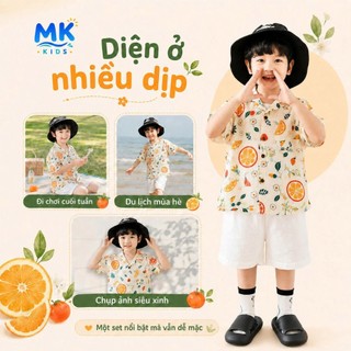 Set Bộ Bé Trai Citrus MK Kids Áo Sơ Mi Họa Tiết Mát Mẻ - Đi Chơi Đi Biển Mùa Hè - Chất Đũi Tơ 2-8 Tuổi