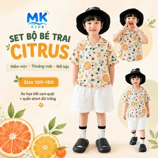 Set Bộ Bé Trai Citrus MK Kids Áo Sơ Mi Họa Tiết Mát Mẻ - Đi Chơi Đi Biển Mùa Hè - Chất Đũi Tơ 2-8 Tuổi