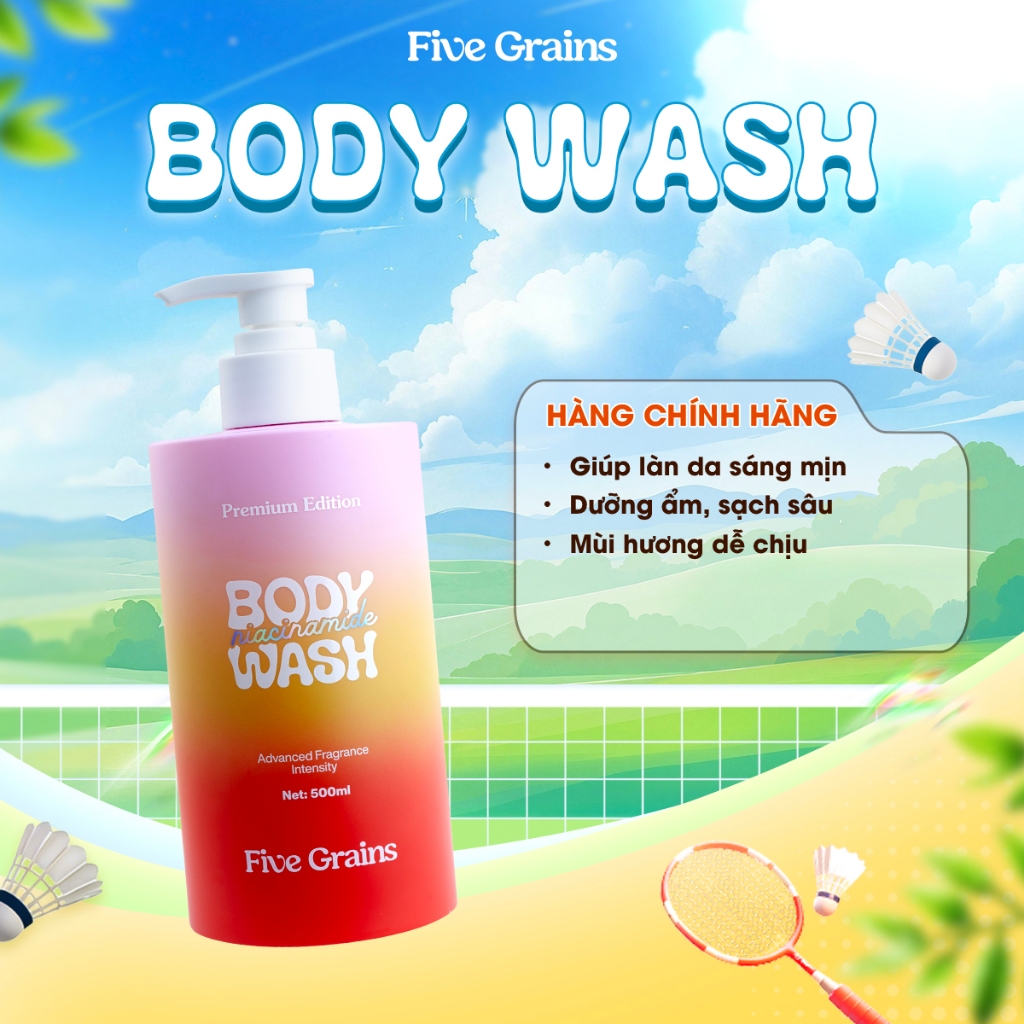 Sữa tắm Cao cấp Five Grains giúp dưỡng trắng da Niacinamide lưu hương nước hoa 500ML phiên bản nâng cấp