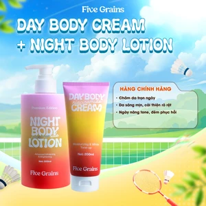 Combo kem dưỡng giúp dưỡng ẩm dưỡng trắng da body ban ngày 200ml và ban đêm 500ml Five Grains Niacinamide, Alpha-Arbutin