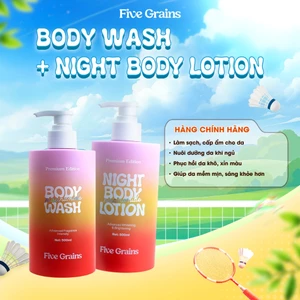 Combo dưỡng trắng da body sữa tắm, kem dưỡng ban đêm Five Grains Niacinamide, Alpha-Arbutin 500ml