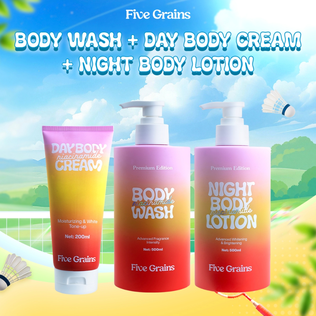 Bộ ba giúp dưỡng trắng chuyên sâu Five Grains (Sữa tắm 500ML & Kem dưỡng nâng tone 200ML & Kem dưỡng ban đêm 500ML)