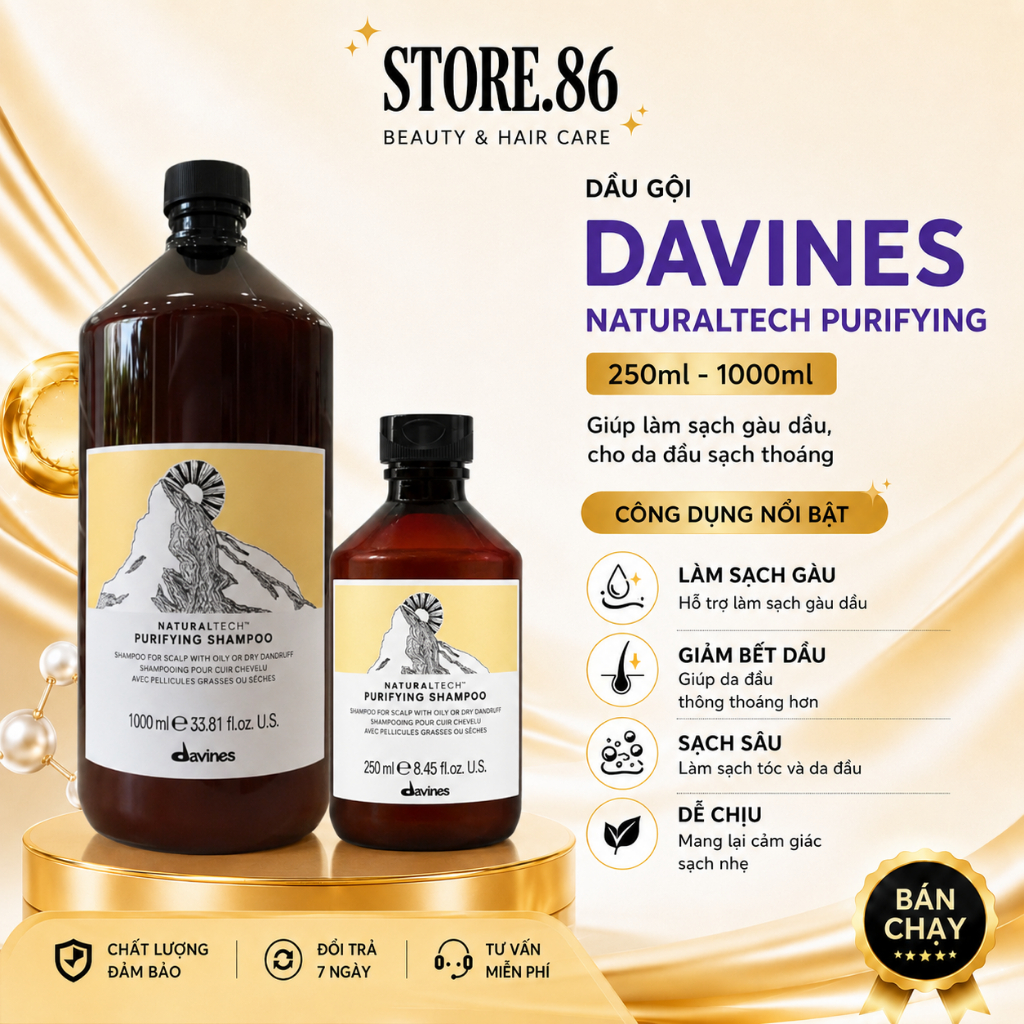 Dầu Gội DAVINES Naturaltech Purifying 250ml - 1000ml | Làm Sạch Da Đầu, Cân Bằng Dầu & Chăm Sóc Tóc