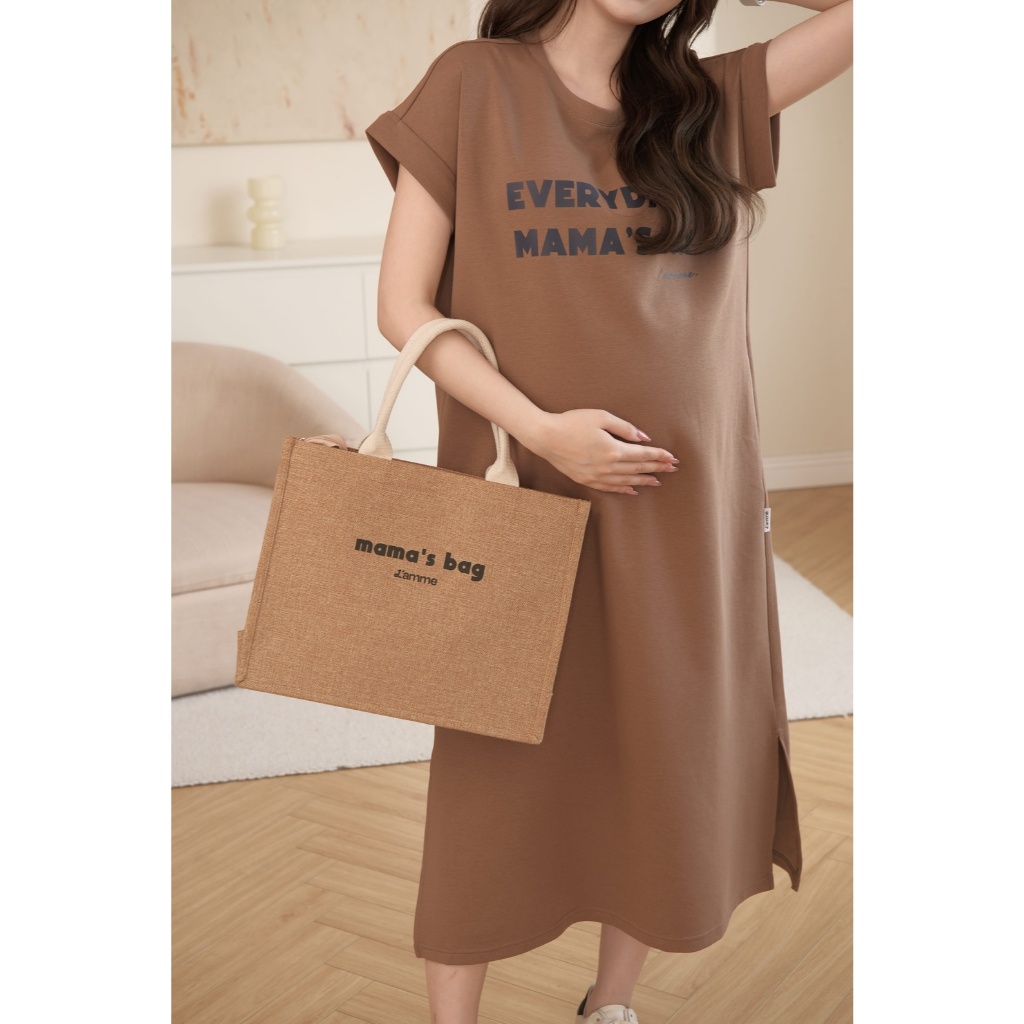 Váy Bầu, Đầm Bầu Dáng Suông MAMA DRESS Chất Liệu Cotton Double Face Dày Dặn, Thấm Hút Mồ Hôi - Lamme