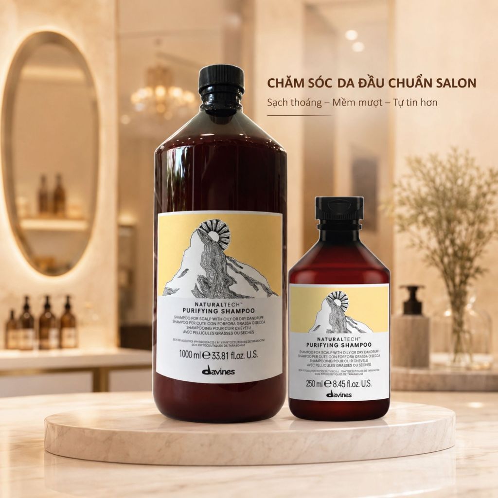 Dầu Gội DAVINES Naturaltech Purifying 250ml - 1000ml | Làm Sạch Da Đầu, Cân Bằng Dầu & Chăm Sóc Tóc