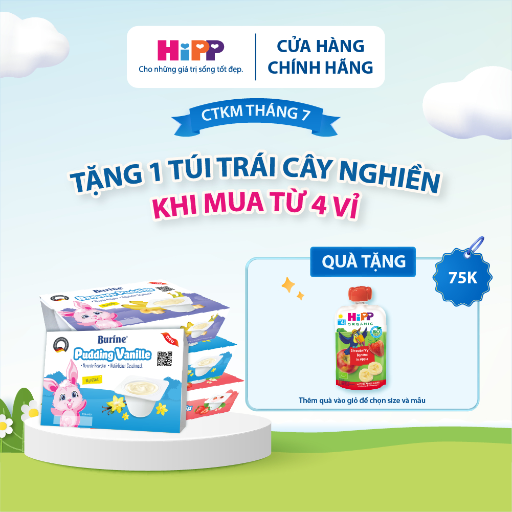 Pudding ăn dặm Burine Các Vị (Vỉ 6 Hũ x 50g)