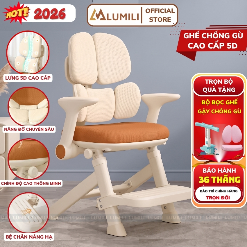 Ghế chống gù công thái học Lumili Y68 cao cấp, ghế học sinh điều chỉnh độ cao bảo vệ cột sống cho bé