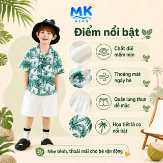 Set Bộ Bé Trai Jungle MK Kids Áo Sơ Mi Họa Tiết Mát Mẻ - Đi Chơi Đi Biển Mùa Hè - Chất Đũi Tơ 2-8 Tuổi