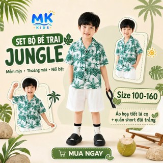 Set Bộ Bé Trai Jungle MK Kids Áo Sơ Mi Họa Tiết Mát Mẻ - Đi Chơi Đi Biển Mùa Hè - Chất Đũi Tơ 2-8 Tuổi