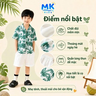 Set Bộ Bé Trai Jungle MK Kids Áo Sơ Mi Họa Tiết Mát Mẻ - Đi Chơi Đi Biển Mùa Hè - Chất Đũi Tơ 2-8 Tuổi